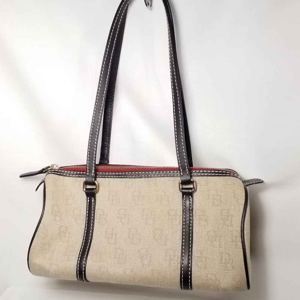 Dooney and Burke tan & black canvas shoulder bag